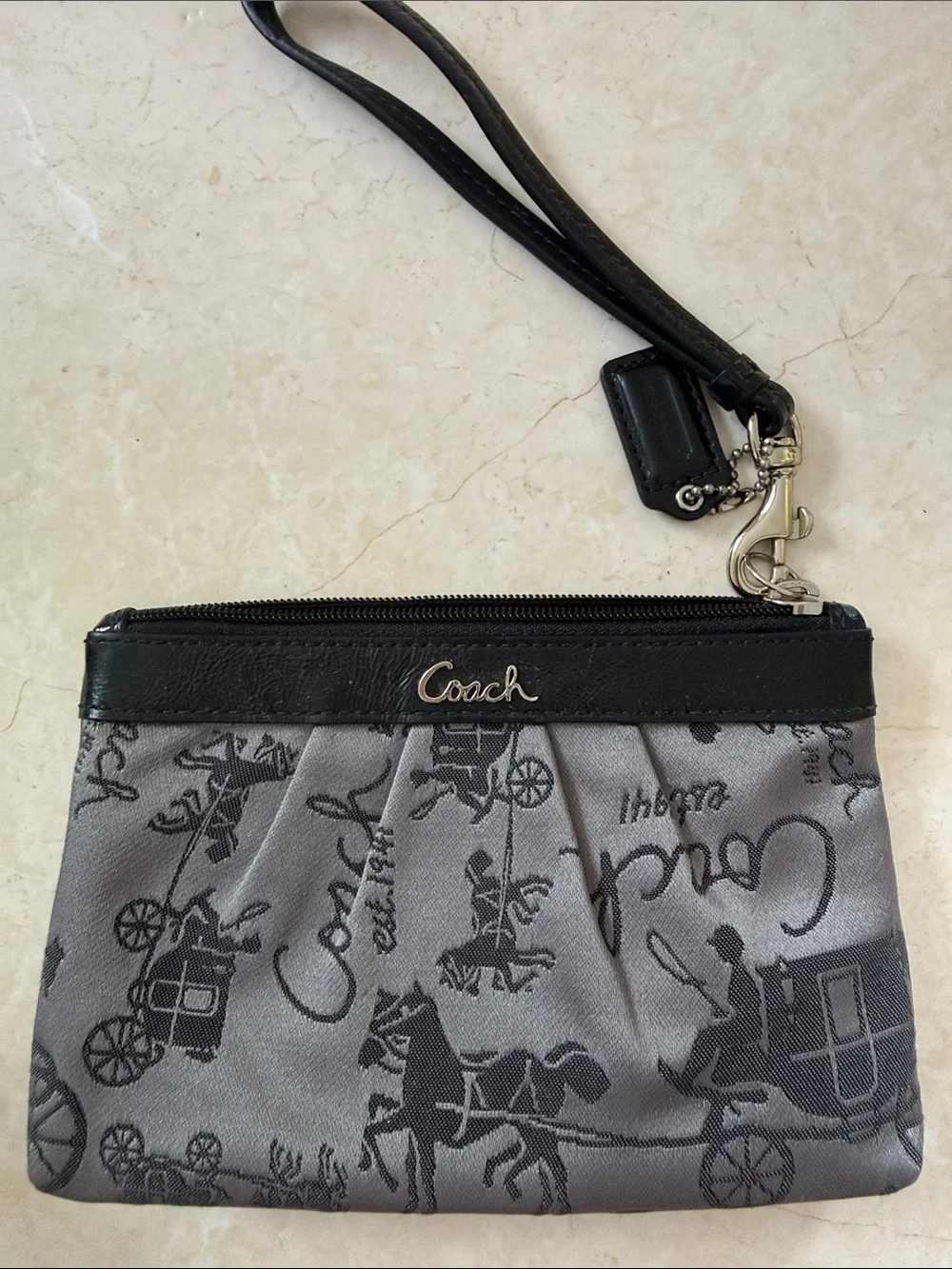 Coach Gray and Black Signature Pony Carriage Wristlet